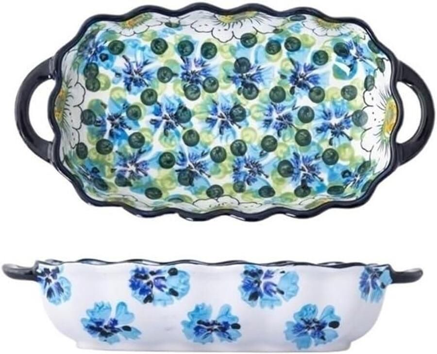 Keramische Kookplaat Bakplaat met handvat Maaltijden Bereiden Handbeschilderd Onderglazuur 24x13 cm Meerdere Kleuren
