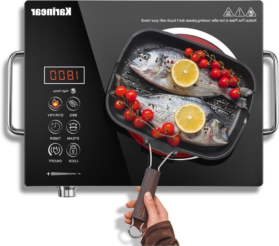 Keramische Kookplaat Draagbare Kookplaat Eenvoudig Koken Met Handvat 28 x 36 x 6 cm Zwart