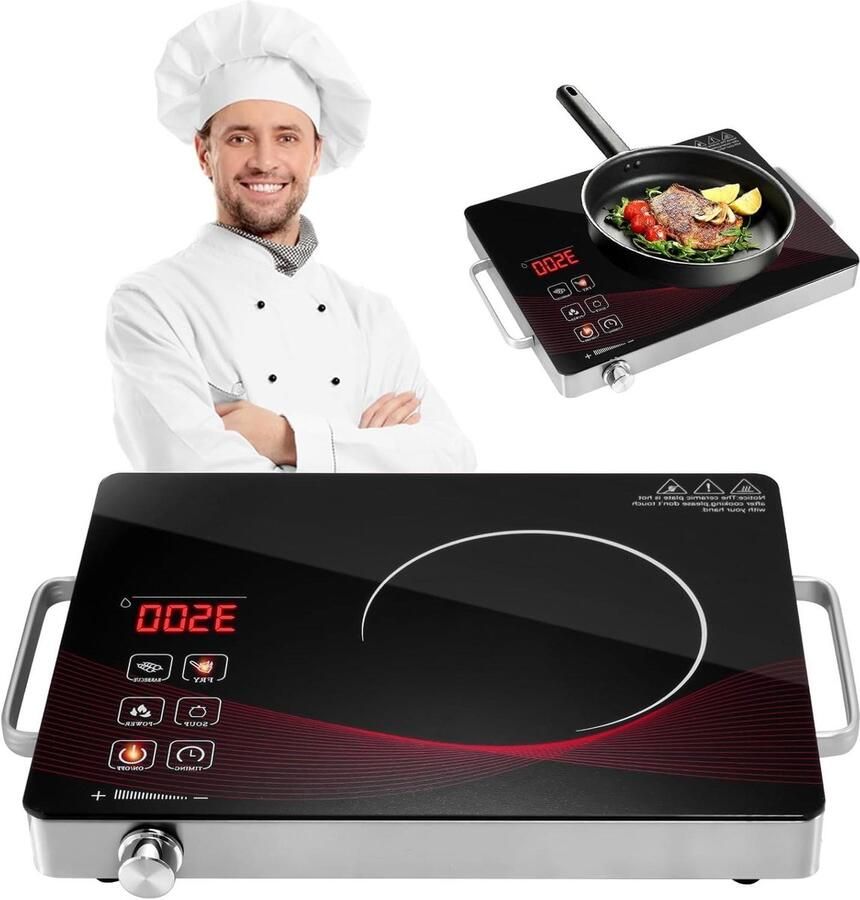 Keramische kookplaat Draagbare kookplaat Snel koken Krachtige infraroodbrander 41 x 29 cm Zwart