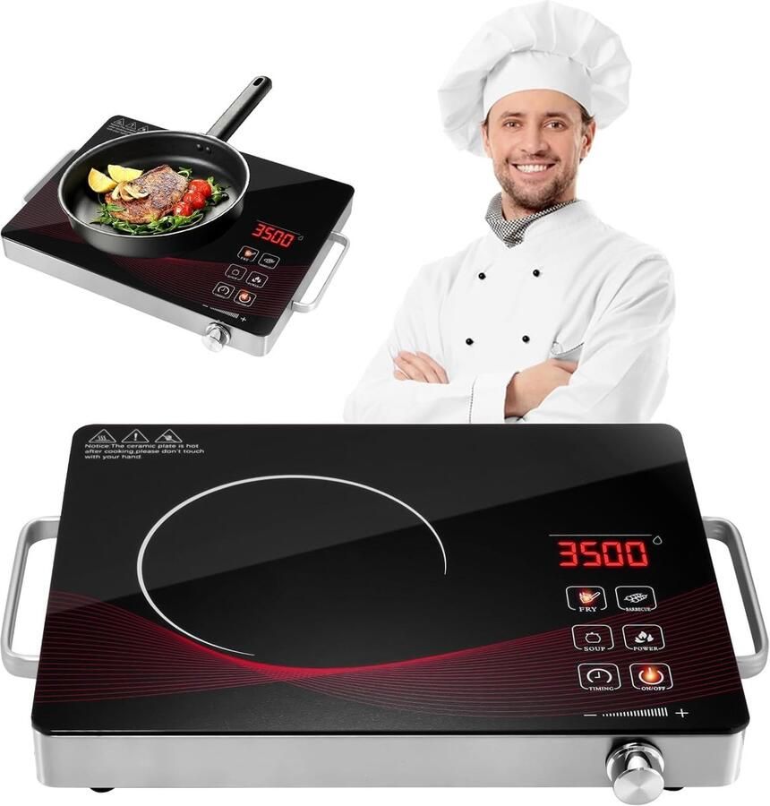 Keramische kookplaat Draagbare kookplaat Snel koken Veelzijdige kookmodi 41 x 29 cm Zwart