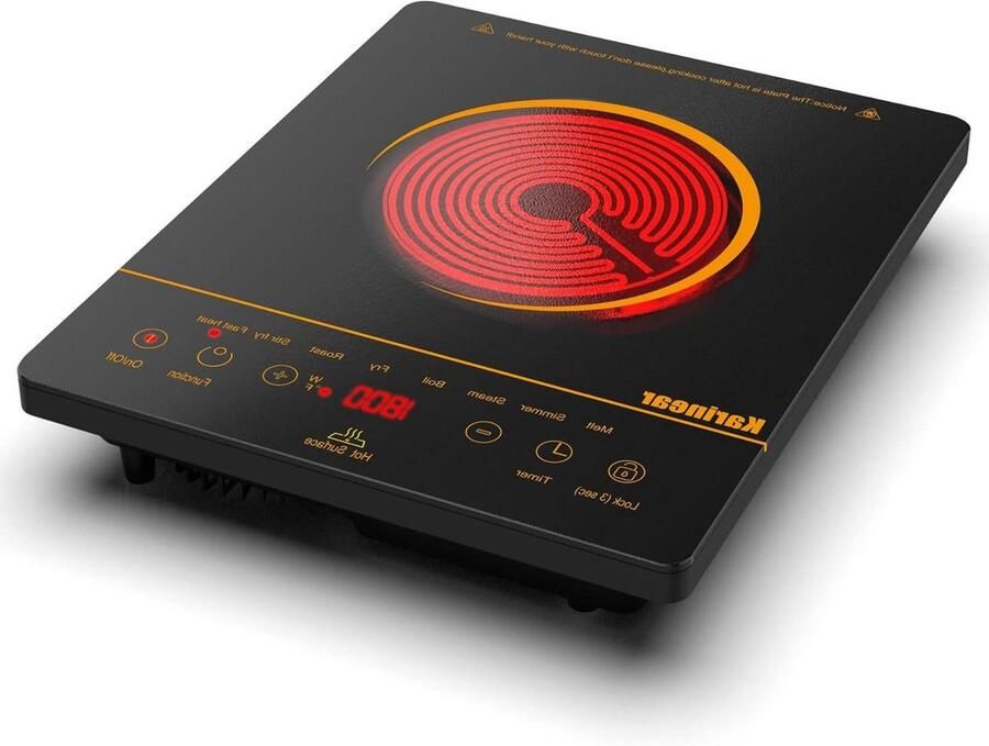 Keramische Kookplaat Draagbare Plaat Snel Koken Oranje Patroon 2000 Watt Zwart