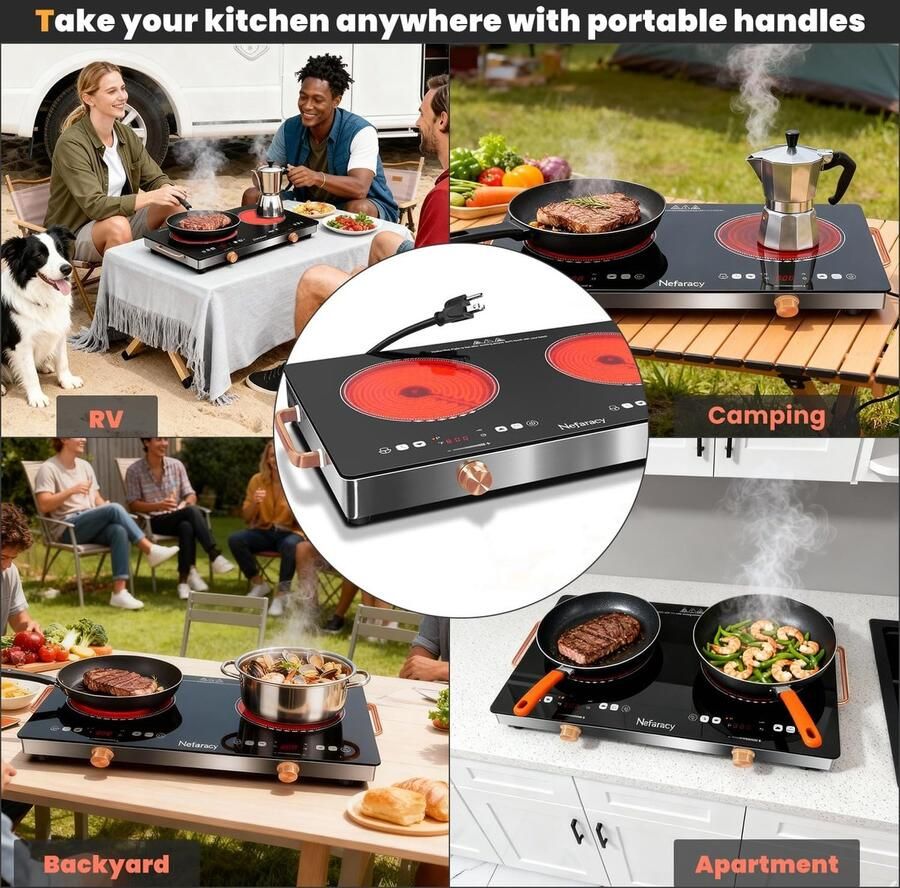 Keramische Kookplaat Dubbel Glas Thuis Koken Automatische Uitschakeling 56 cm Breed Zwart