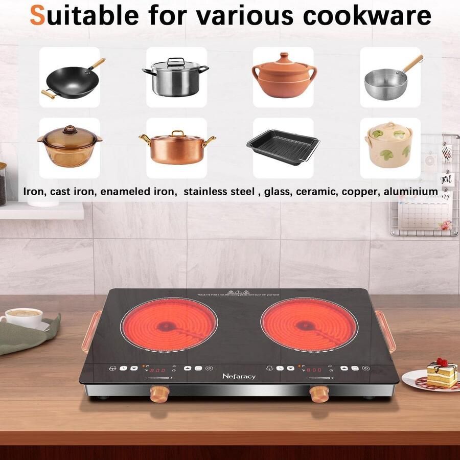 Keramische Kookplaat Dubbele Brander Koken Thuis Dubbel Glas 56 cm Breed Zwart