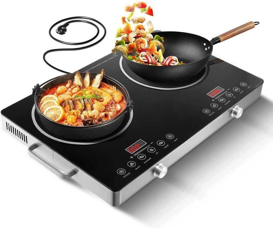 Keramische Kookplaat Dubbele Kookplaat Koken Thuis 7000 Watt Vermogen 180 Minuten Timer Zwart