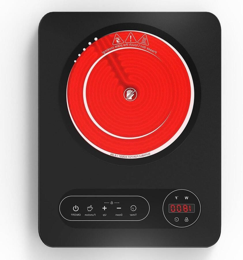Keramische Kookplaat Elektrisch Fornuis Compact Koken 10 Vermogensstanden 36 x 28 cm Zwart