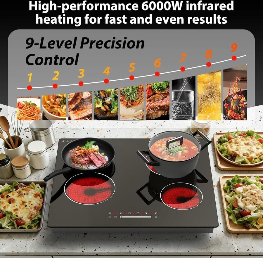 Keramische Kookplaat Elektrisch fornuis Dagelijks koken Slider touch control 60 cm Zwart
