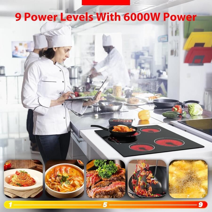 Keramische kookplaat Elektrisch fornuis Dagelijks koken Traploze touch-bediening 60 cm Zwart