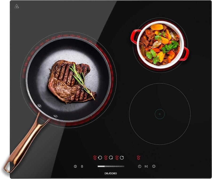 Keramische Kookplaat Elektrisch Fornuis Efficiënt Koken Drievoudige Zone Ring 52 x 59 cm Zwart