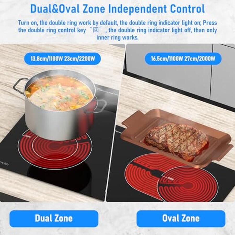 Keramische kookplaat Elektrisch fornuis Efficiënt koken Dubbele ring zone 60 cm Zwart