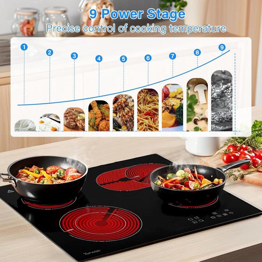 Keramische Kookplaat Elektrisch Fornuis Efficiënt Koken Dubbele Ring Zone 60 cm Zwart