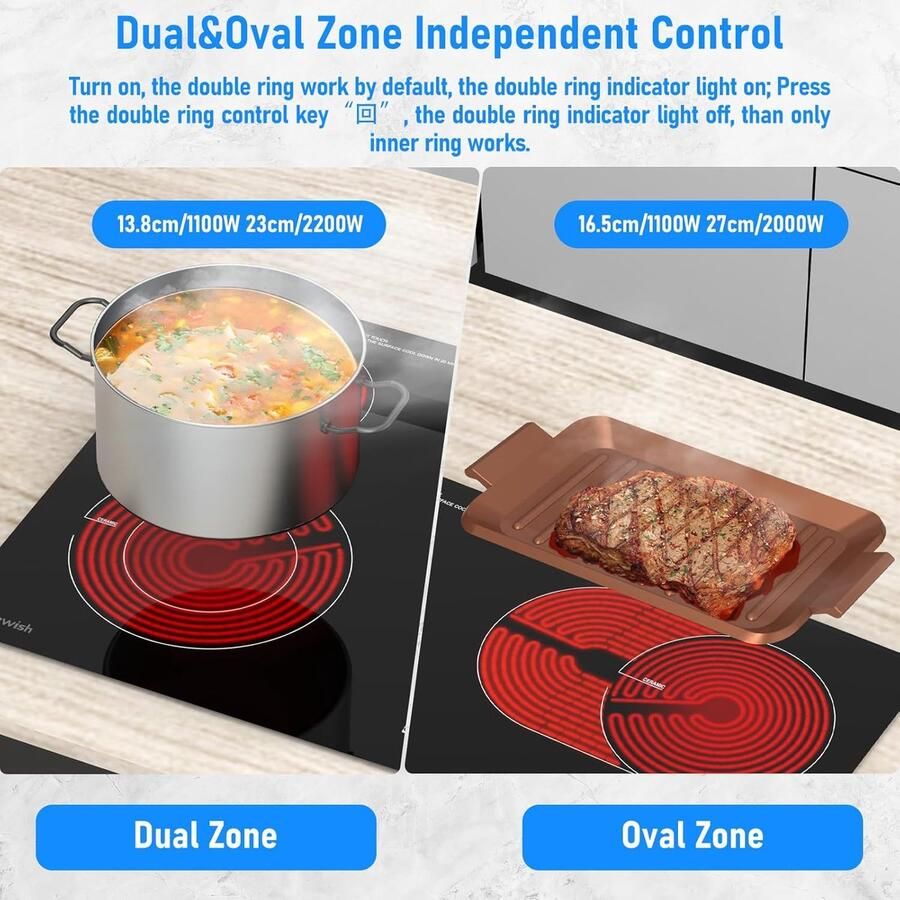 Keramische Kookplaat Elektrisch Fornuis Thuis Koken Dubbele Ring Zone 60 cm Zwart