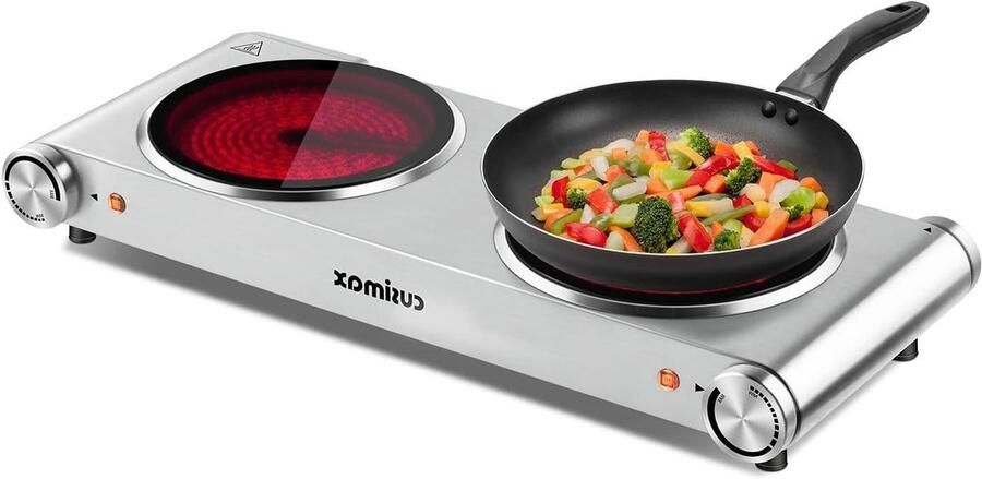 Keramische Kookplaat Elektrisch Fornuis Extra Kookruimte Dubbele Brander 1800 Watt Zilver