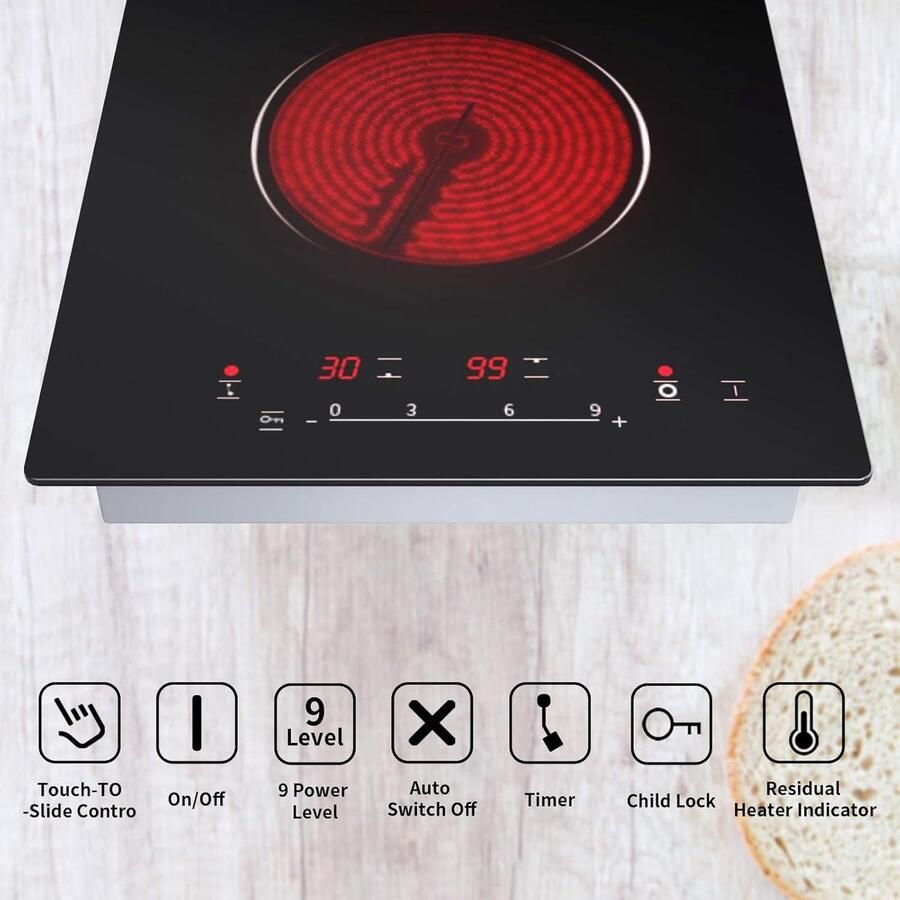 Keramische Kookplaat Elektrisch fornuis Koken en braden Touch bediening 2 zones Zwart