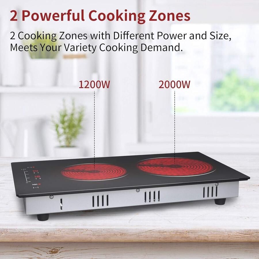 Keramische Kookplaat Elektrisch fornuis Koken en braden Touch bediening 2 zones Zwart