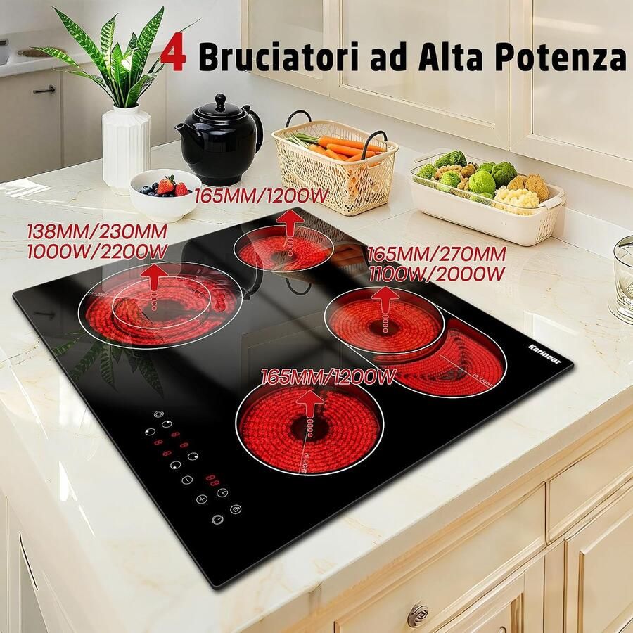 Keramische Kookplaat Inbouw Kookplaat Thuis Koken 4 Zones Touch Control 60cm Breed Zwart - Foto 2