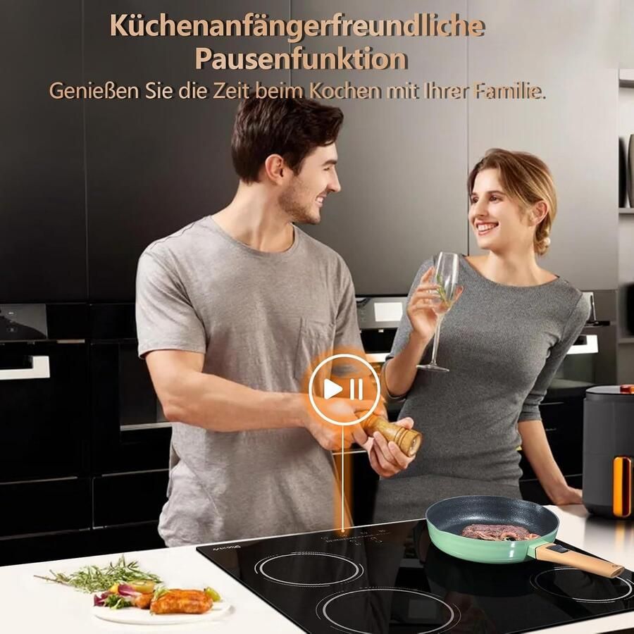Keramische kookplaat Elektrisch fornuis Snel koken 4 kookzones 56 x 49 cm Zwart