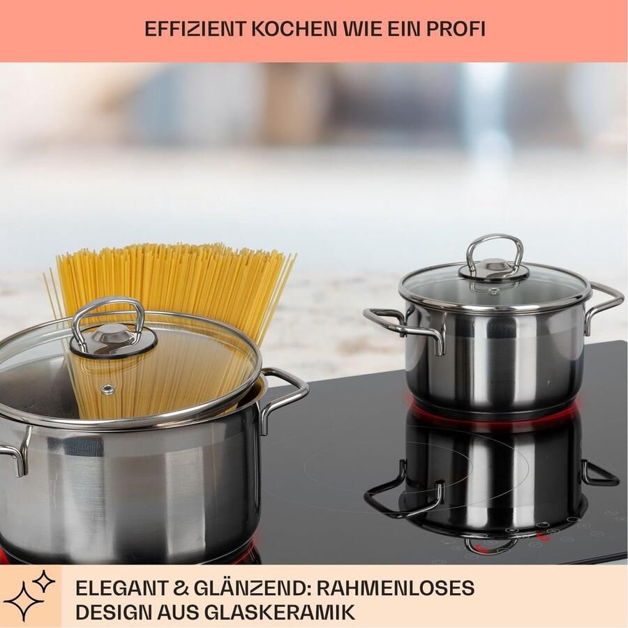 Keramische Kookplaat Elektrisch Fornuis Snel Koken 5 Kookzones 77 x 52 cm Zwart