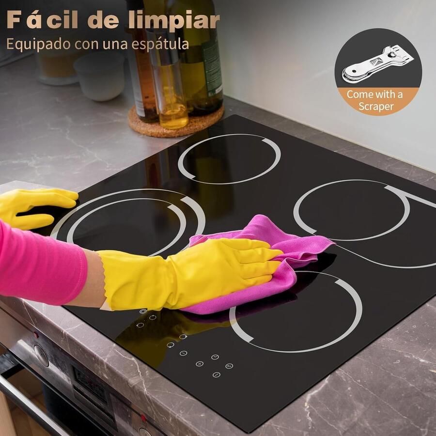 Keramische Kookplaat Elektrisch fornuis Snel Koken Dubbele Grillzone 59 x 52 cm Zwart
