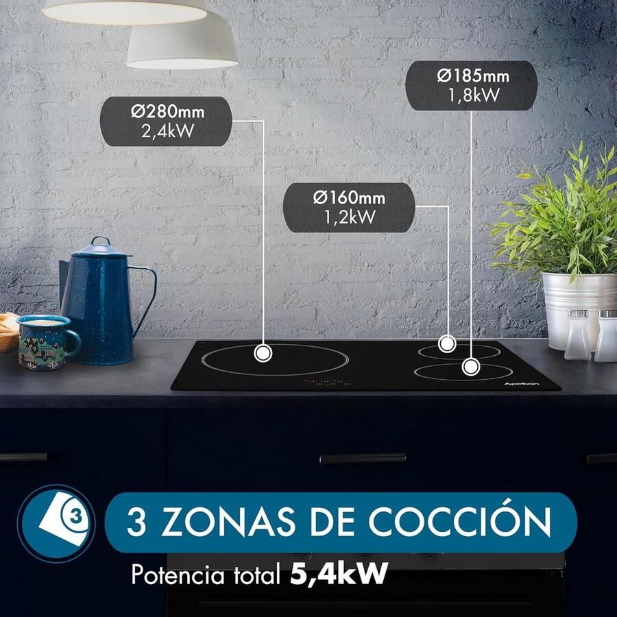 Keramische Kookplaat Elektrisch Fornuis Snel Koken Touch Bediening 59 x 52 cm Zwart