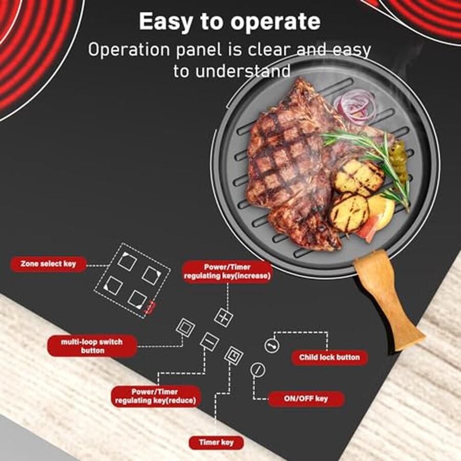 Keramische Kookplaat Elektrisch Fornuis Efficiënt Koken Dubbele Ring Zones 60 cm Zwart