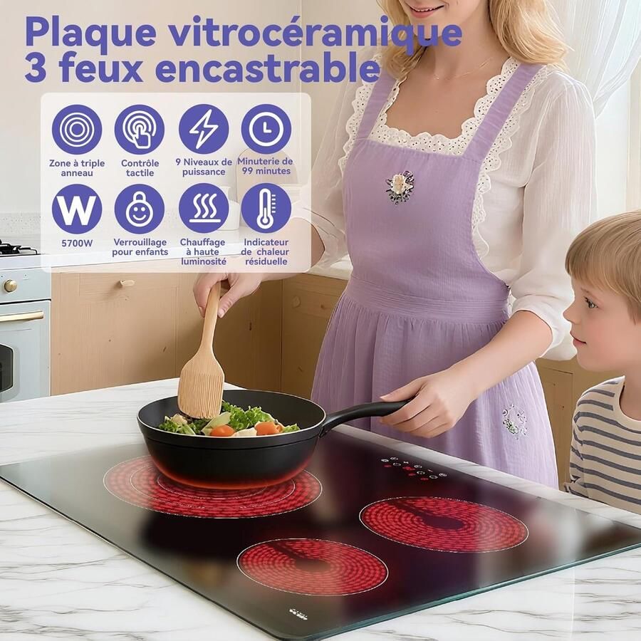 Keramische Kookplaat Elektrische Kookplaat Domino Snel Koken 4 Kookzones 59 cm Zwart