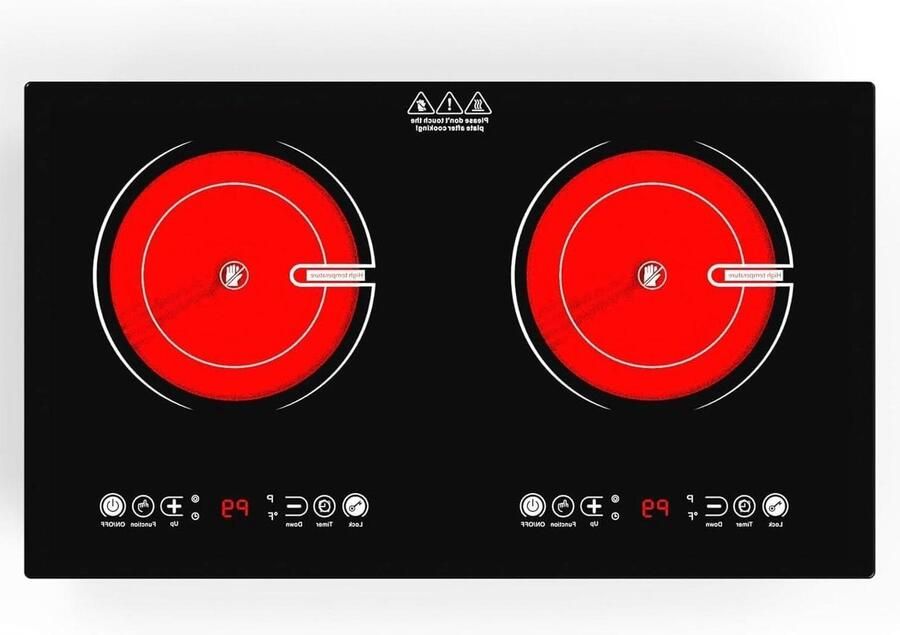Keramische Kookplaat Elektrische Kookplaat Dubbel Snel Koken Twee Gerechten 9 Warmtestanden Touch Control 220V 3520W Zwart