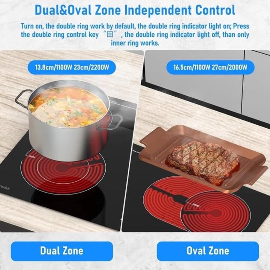 Keramische Kookplaat Elektrische kookplaat Efficiënt koken Dubbele ringzone 60 cm Zwart