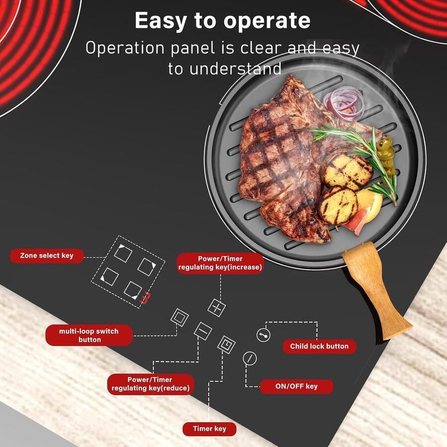 Keramische Kookplaat Elektrische Kookplaat Fornuis Efficiënt Koken Dubbele Ring Zone 60 cm Zwart