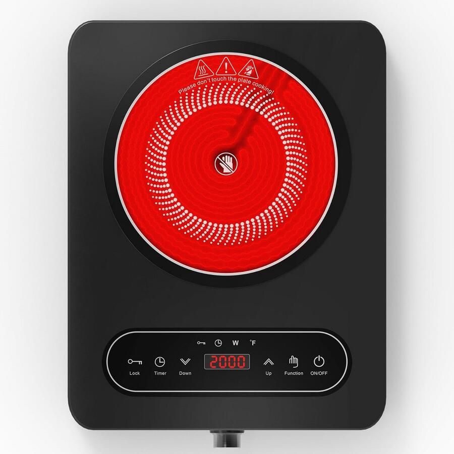 Keramische Kookplaat Elektrische Kookplaat Fornuis Koken en Verwarmen Draaibare Knoppen Bediening 36 x 28 cm Zwart