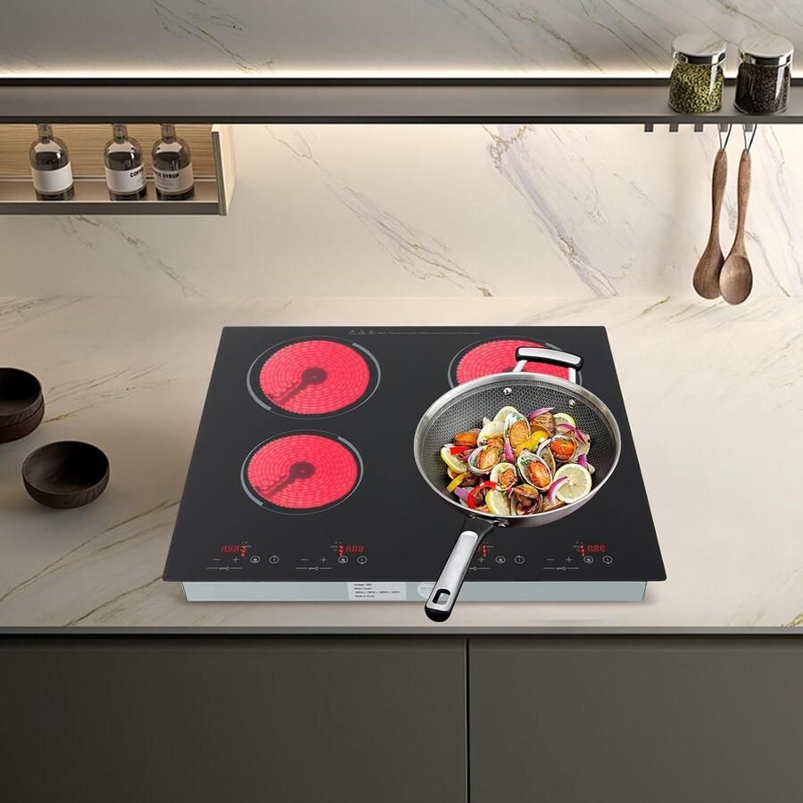 Keramische Kookplaat Elektrische Kookplaat Inbouw Kookplaat Efficiënt Koken 4 Kookzones 60 cm Zwart