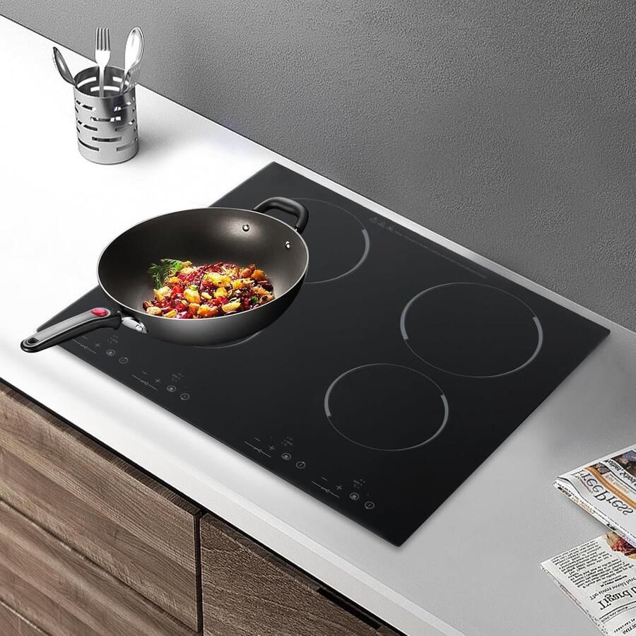 Keramische Kookplaat Elektrische Kookplaat Inbouw Snel Koken 4 Kookzones Touchscreen 59.7 x 51 cm Zwart
