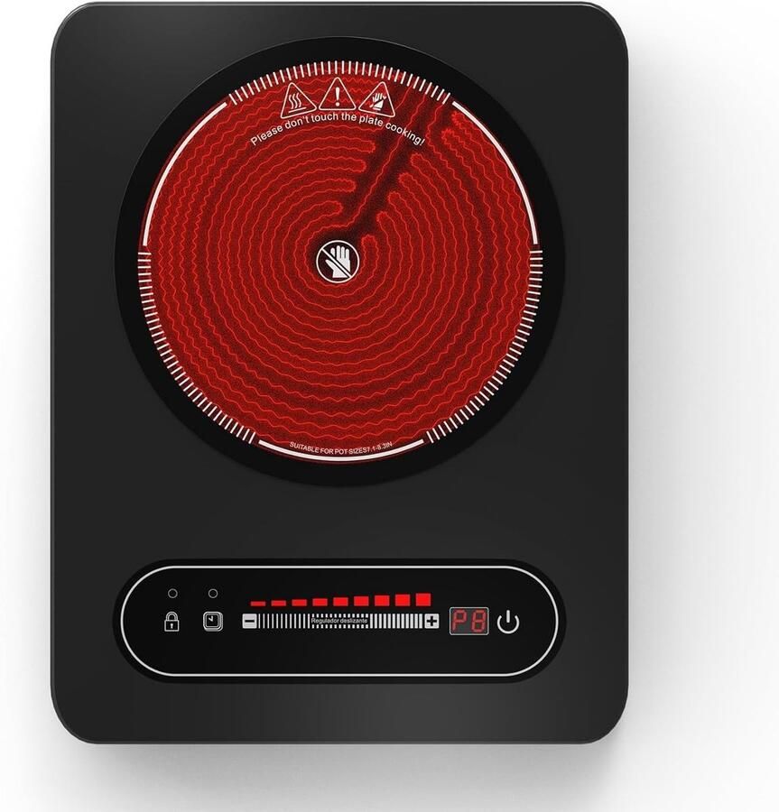 Keramische Kookplaat Elektrische Kookplaat Kleine Keuken Kinderslot Timer 36 x 28 x 6.5 cm Zwart