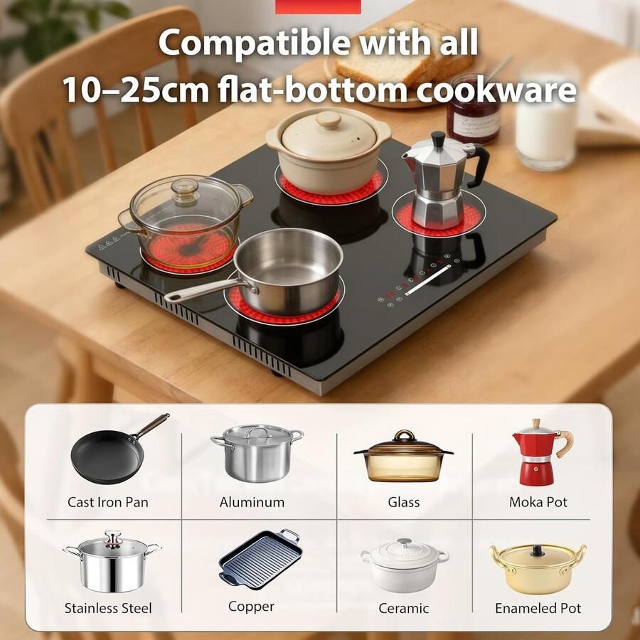 Keramische Kookplaat Elektrische Kookplaat Koken aanrecht Slider Touch Control 60 cm Zwart