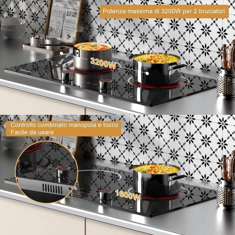 Keramische Kookplaat Elektrische Kookplaat Koken en Braden Dubbele Zone 60 cm Zwart