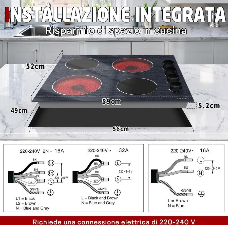 Keramische Kookplaat Elektrische Kookplaat Koken en Braden Kristalglasoppervlak 60 cm Grijs - Foto 3