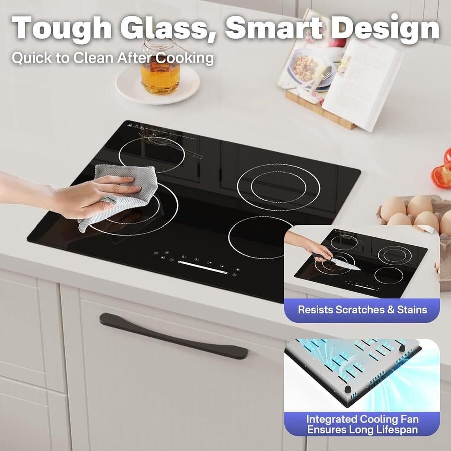Glaskeramische Kookplaat 60 cm met 4 Zones en Touchbediening Inbouw Geschikt voor Alle Pannen