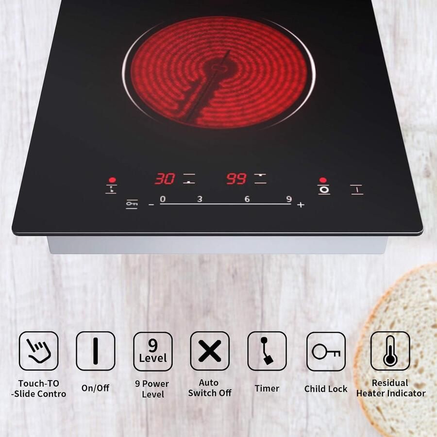 Keramische Kookplaat Elektrische Kookplaat Snel Koken Programmeerbaar met Timer 2 Zonen Zwart