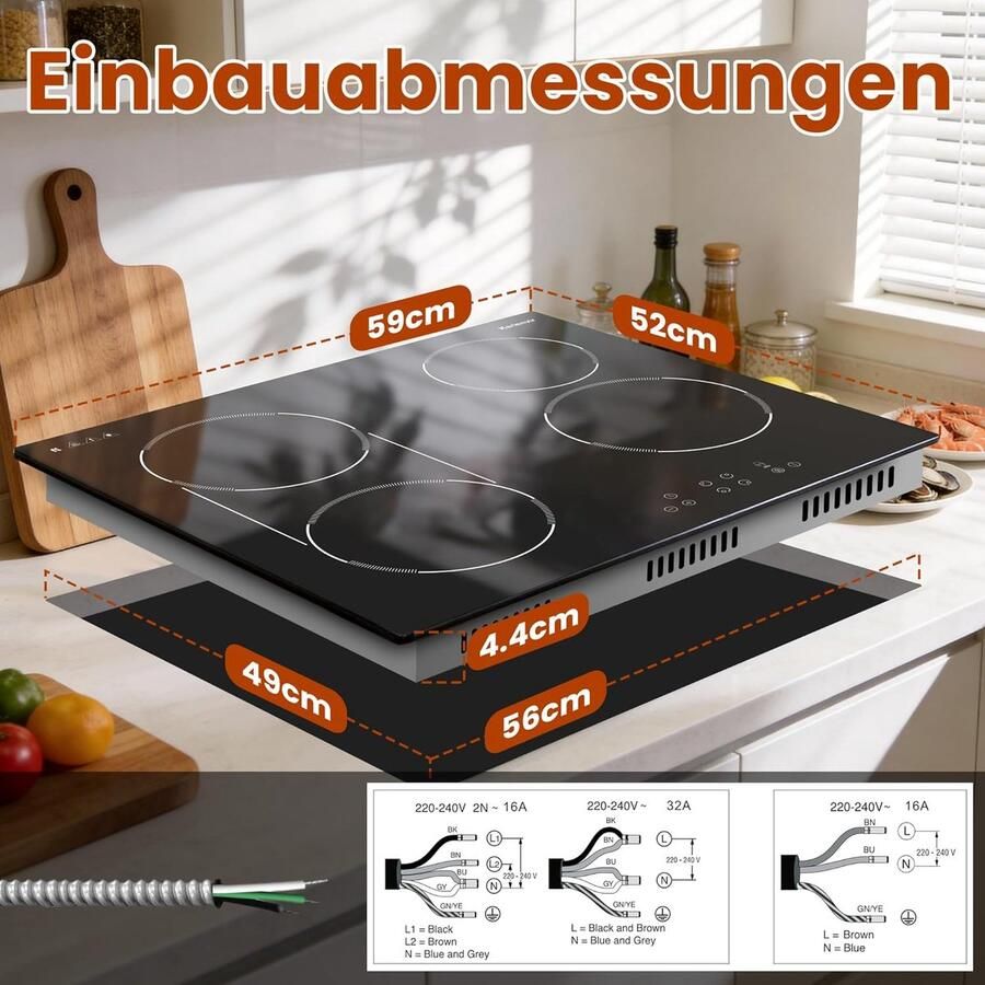 Keramische Kookplaat Elektrische Kookplaat Thuis Koken 4 Flexzones 60 cm Zwart