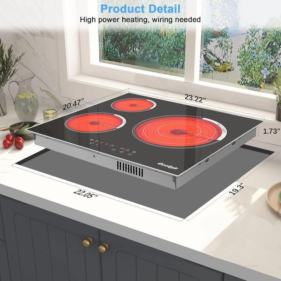 Keramische Kookplaat Inbouw fornuis Dagelijks koken Drie kookzones 60 cm Zwart
