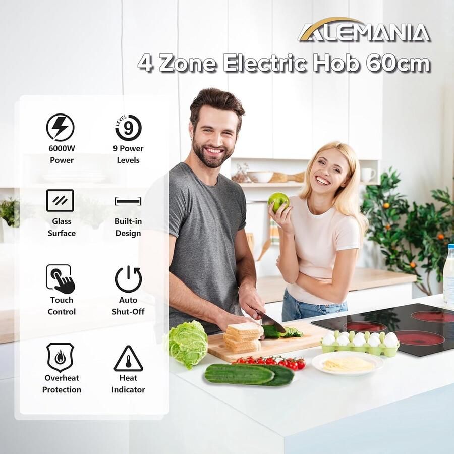 Keramische Kookplaat Inbouw Kookplaat Elektrisch Dagelijks Koken 4 Kookzones Touchcontrol 60 cm Zwart