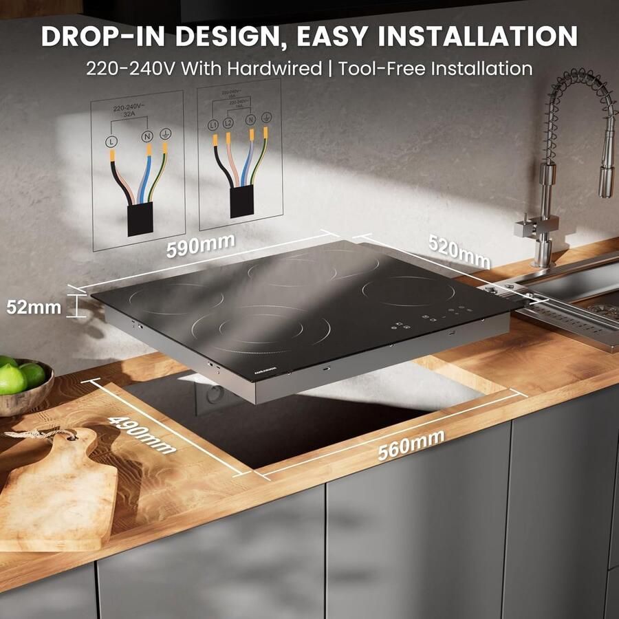 Keramische Kookplaat Inbouw Kookplaat Elektrisch Koken en Bakken Dubbele Zone Flexibiliteit 60 cm Zwart