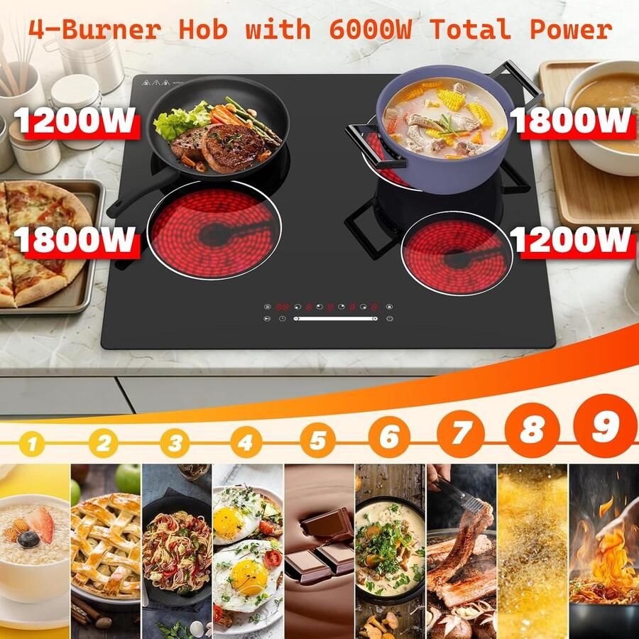 Keramische Kookplaat Inbouw Kookplaat Elektrisch Koken en Bakken Touchcontrol Bediening 60 cm Zwart Glas