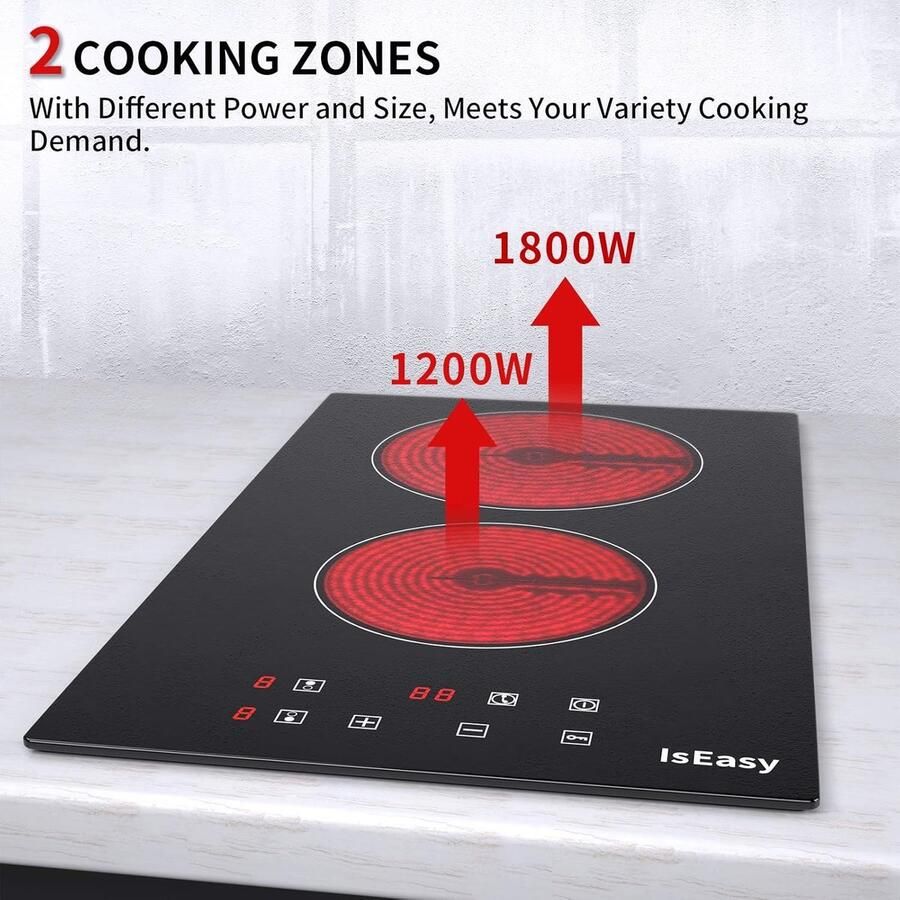 Keramische Kookplaat Inbouw Kookplaat Koken aanrecht 9 Warmtestanden 29 cm Zwart
