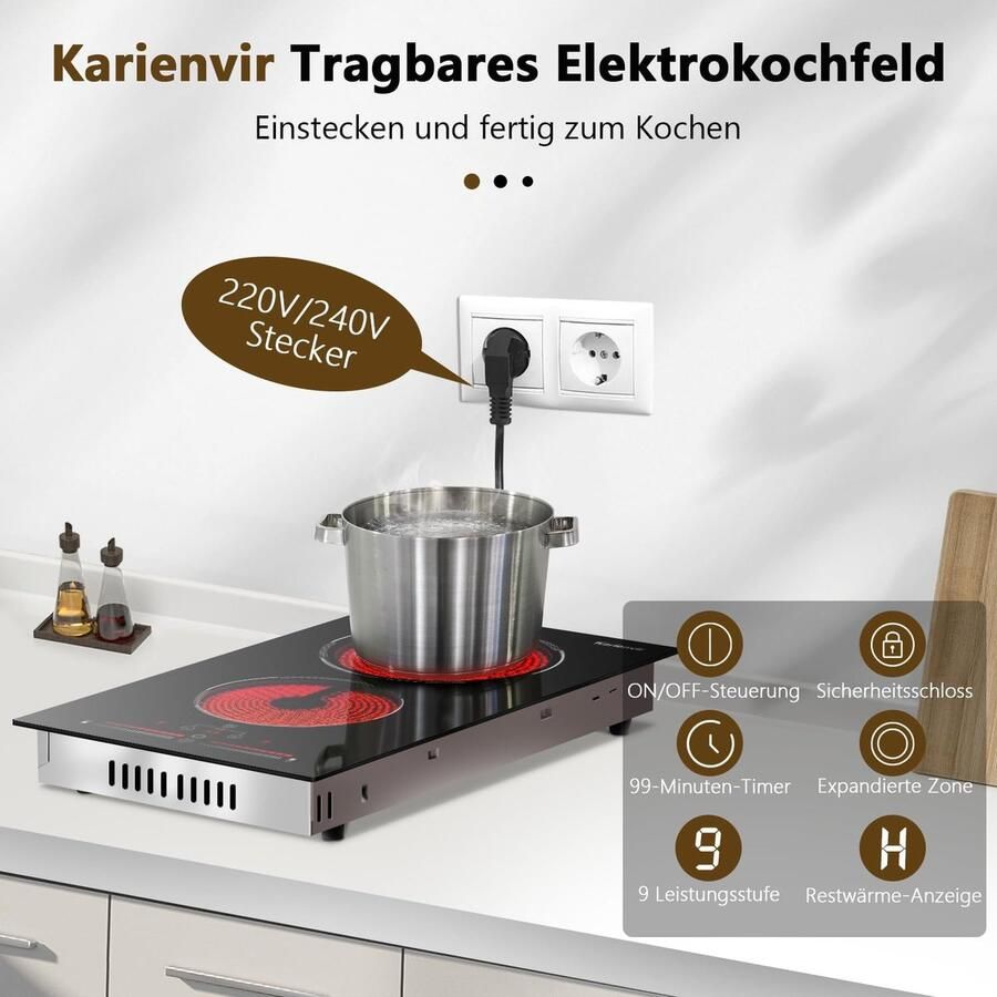 Keramische Kookplaat Inbouw Kookplaat Koken en Bereiden Flexibele Kookzones 30 cm Zwart
