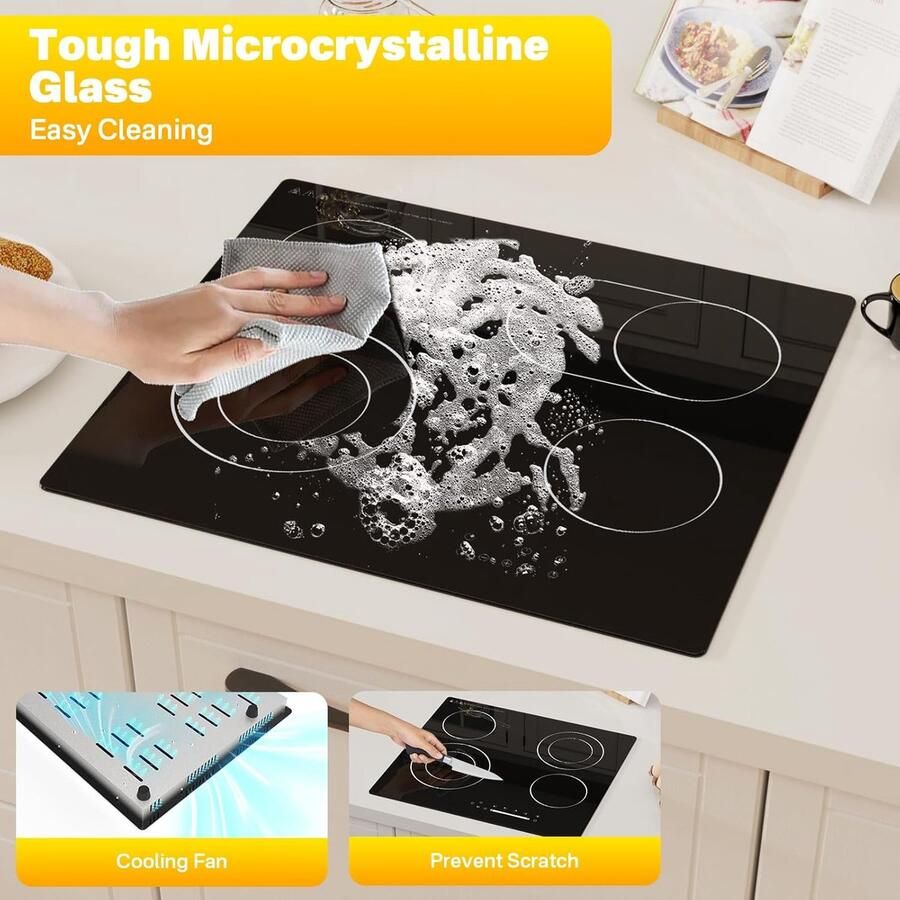 Keramische kookplaat Inbouw kookplaat Koken en bereiden Ovale dubbele zone 60 cm Zwart