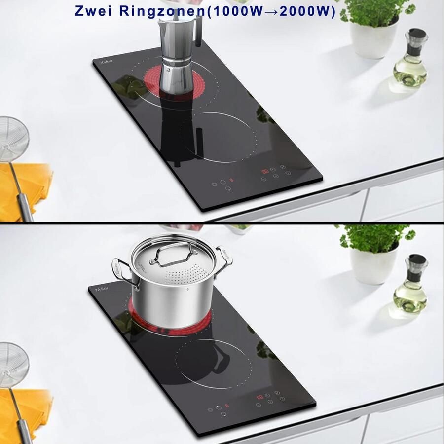 Keramische Kookplaat Inbouw Kookplaat Koken in Keuken Dubbele Zone 30cm Breed Zwart - Foto 2