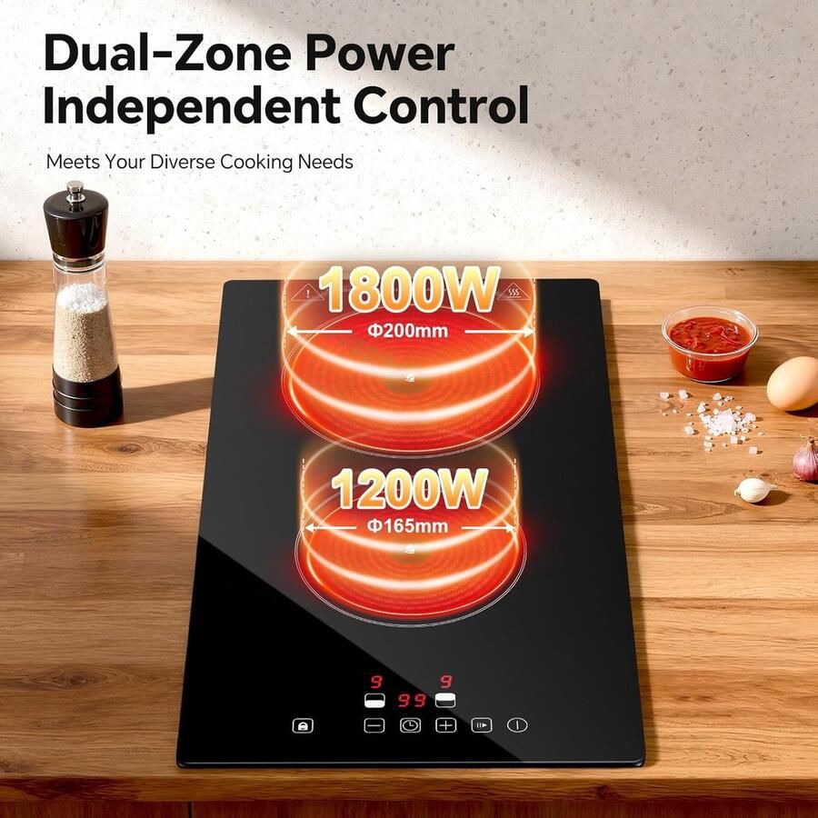 Keramische Kookplaat Inbouw Kookplaat Moderne Keuken Touch Control Timer 29x52 cm Mat Zwart