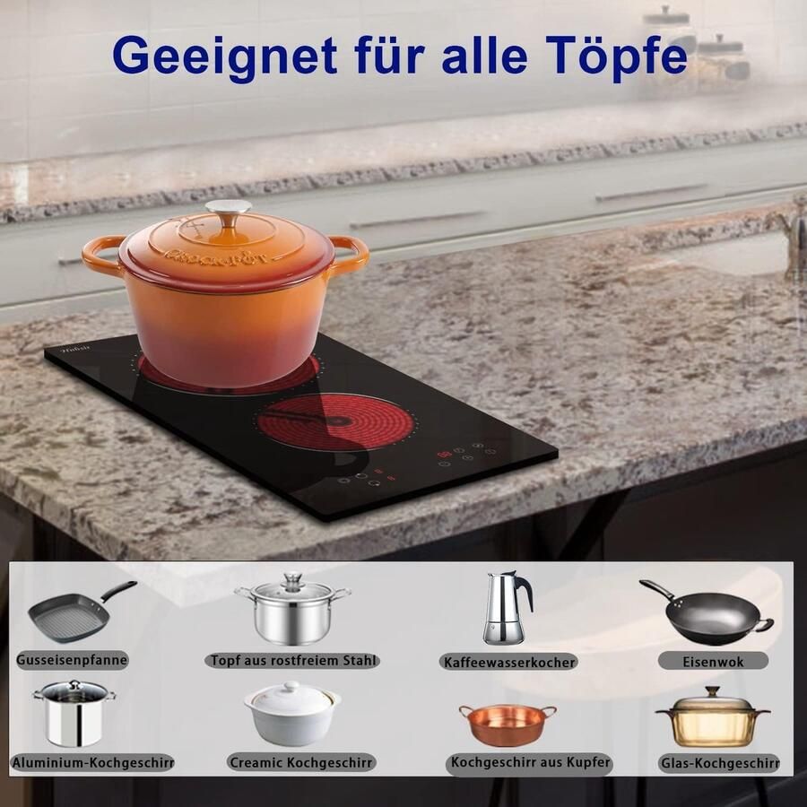 Keramische Kookplaat Inbouw Kookplaat Snel Koken Dubbele Zone 30cm Zwart