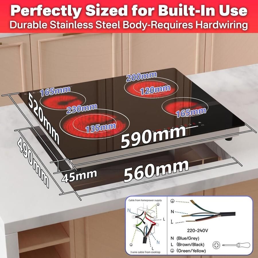 Keramische Kookplaat Inbouw Kookplaat Snel Koken Dubbele Zone 60 cm Breed Zwart