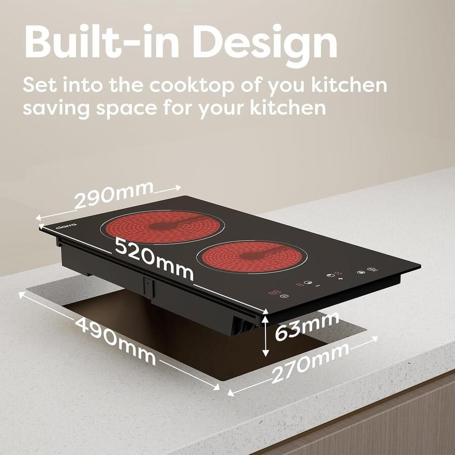 Keramische Kookplaat Inbouw Kookplaat Snel Koken Touch Bediening 27B x 52D cm Zwart